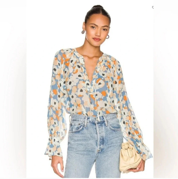 Joie peasant floral boho smocking self tie elastic wrists medium - Picture 5 of 16